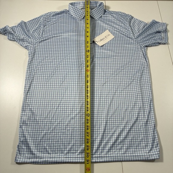 NEW Collars and Co. Dress Polo Shirt Large Relaxed Blue White Plaid Office - Picture 7 of 9